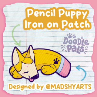 Pencil Puppy Iron on Patch