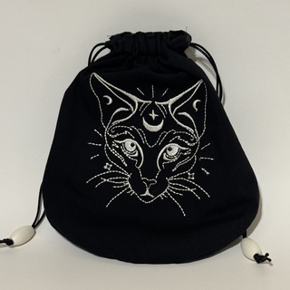 Embroidered Cat with Moon drawstring bag