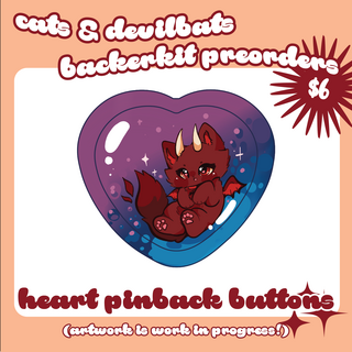 3" Heart Shaped Holographic Cat & Devilbat Buttons