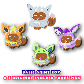 Basic Shiny Fox & 3 Original Evolved Foxes Pin Pack (4 pc)