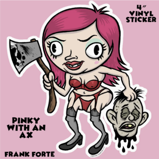 Cartoon Creepies Red Pinky with an Ax Die Cut Sticker