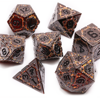 Mythic Armor Dice Set (Black Nickel And Red) | Metal TTRPG Dice