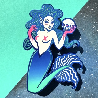 XL 3" Siren pin- blue/pink (LE Numbered 1-50)