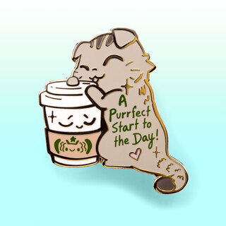 Enamel Pin A Purrfect Start To The Day S*Bucks Version (Scottish Fold Cat)