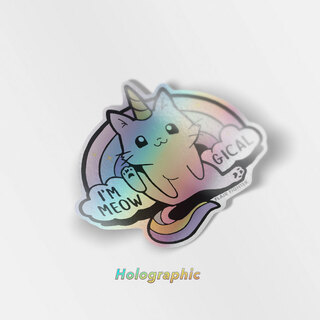 Holographic Vinyl Stickers Meowgical Caticorn Unicorn Cat