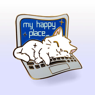 Enamel Pin My Happy Place Laptop (Russian White Cat)