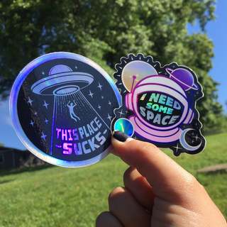 Space themed holographic stickers