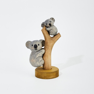 Koko Carved Wooden Koala Mother and Son on Tree