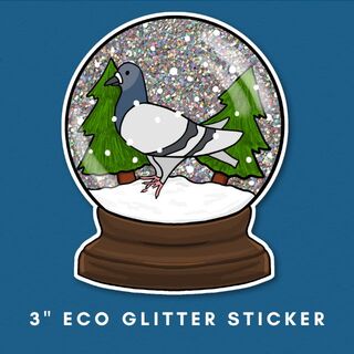 3" Glitter Pigeon Snow globe sticker