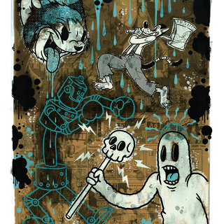 THE CARTOON CAT BLUE 12X16 PRINT by Frank Forte