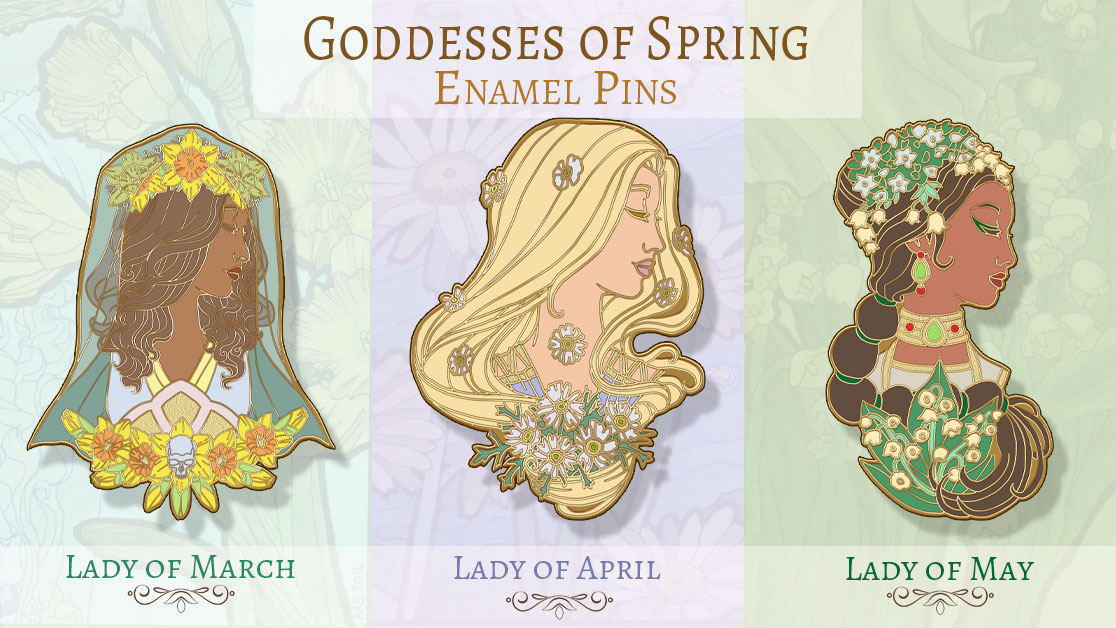 Goddesses of Spring Birthstone and Flower Hard Enamel Pins