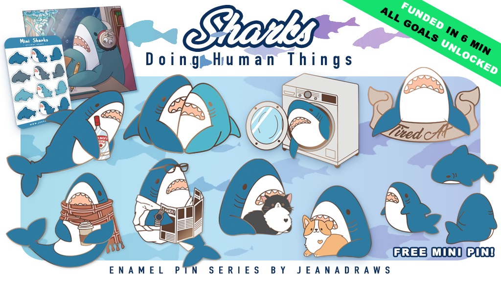 Sharks Doing Human Things - An Enamel Pin Series