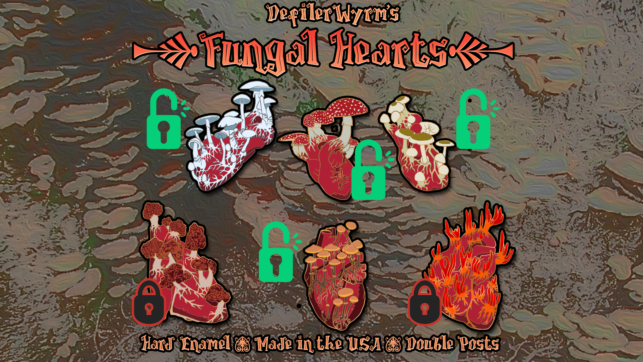 Fungal Hearts: Creepy Hard Enamel Pins