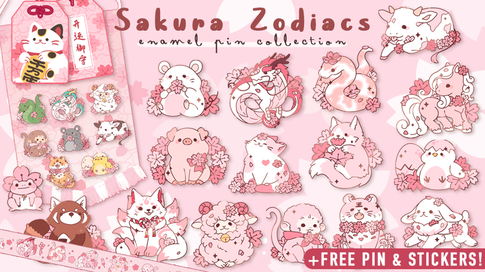 Sakura Zodiac Animals Enamel Pin Series