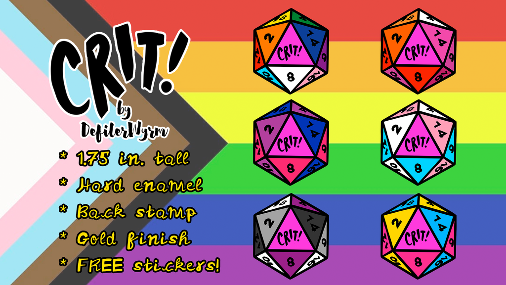 Crit! LGBTQ+ Dice Pins