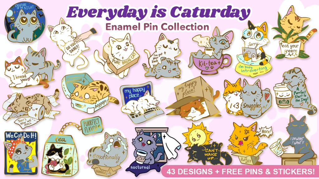 Everyday Is Caturday Enamel Pin Collection