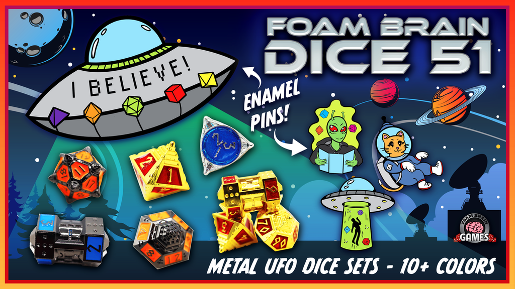 Dice 51: UFO Themed Metal Dice and Enamel Pins