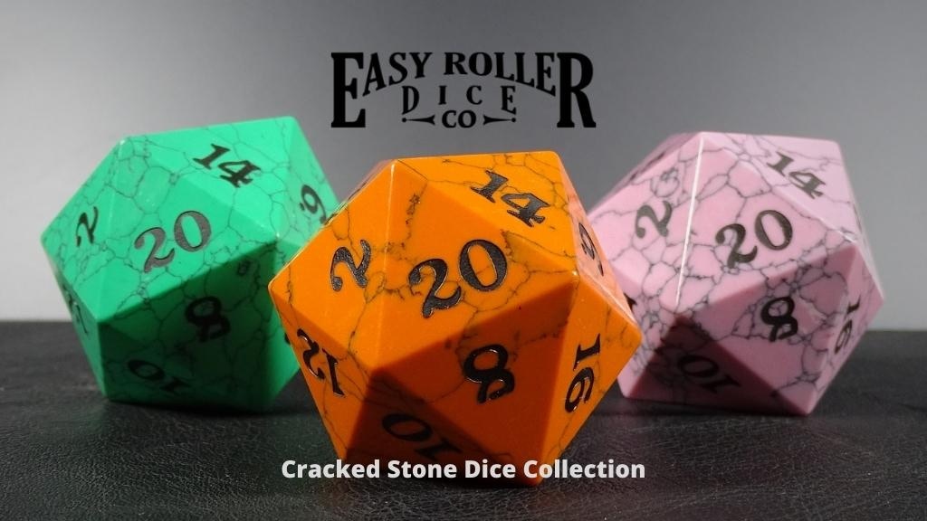 Cracked Stone Dice Collection with Giant 40mm D20s