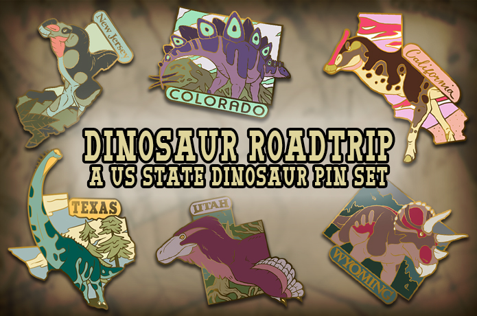 Dinosaur Roadtrip - A US State Dinosaur Pin Set