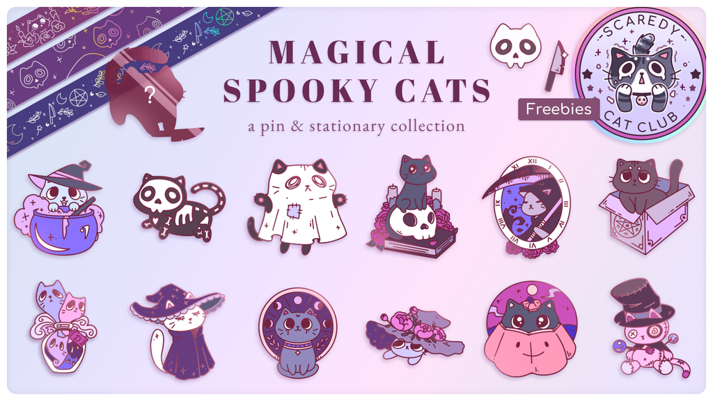 Spooky Cats - an enamel pin and stationary collection