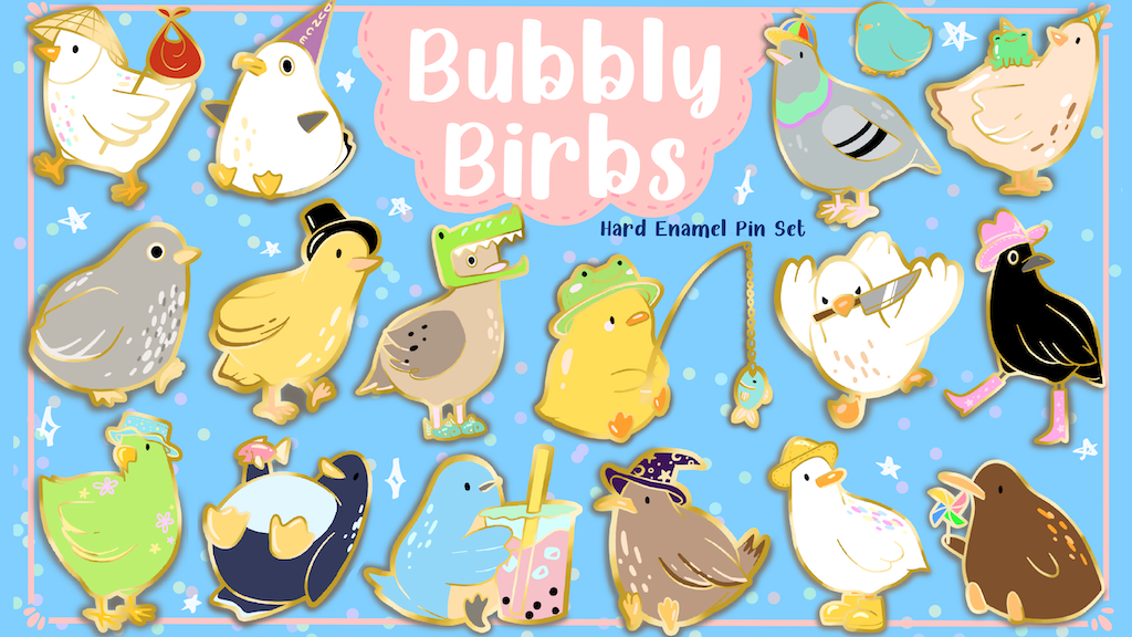 Bubbly Birbs Hard Enamel Pin Set