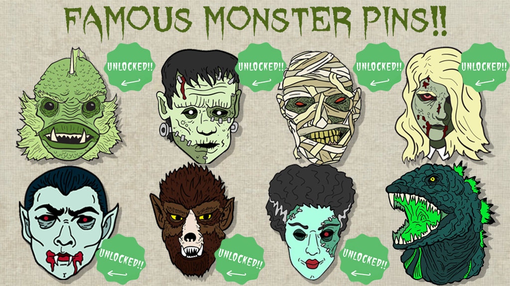 Monsters!!! Enamel pins inspired by classic monsters.