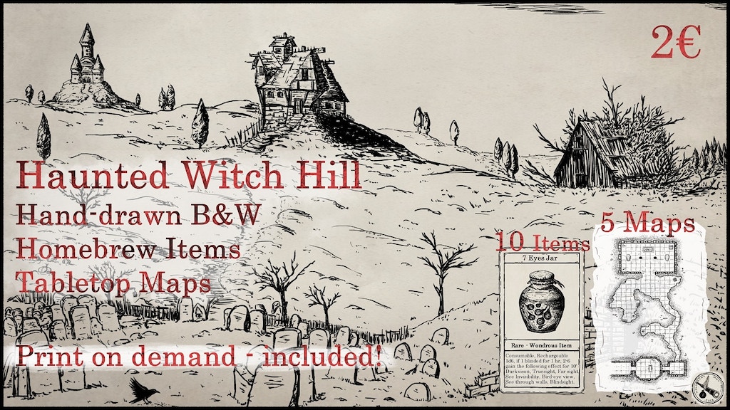 Haunted Witch Hill. Hand drawn Tabletop Maps for any RPG.