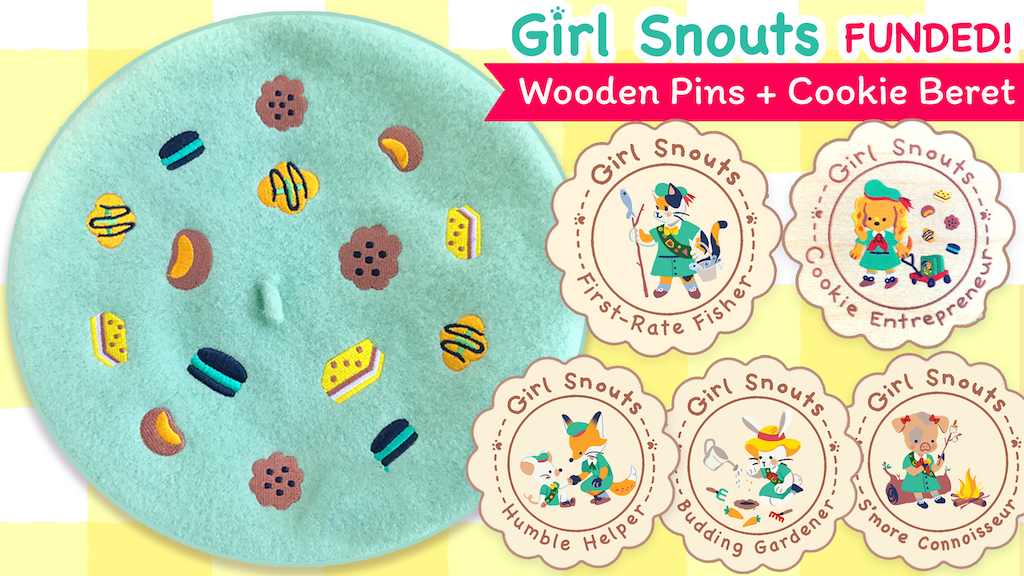 Girl Snouts: Wooden Pins + Cookie Beret ✿ FUNDED!