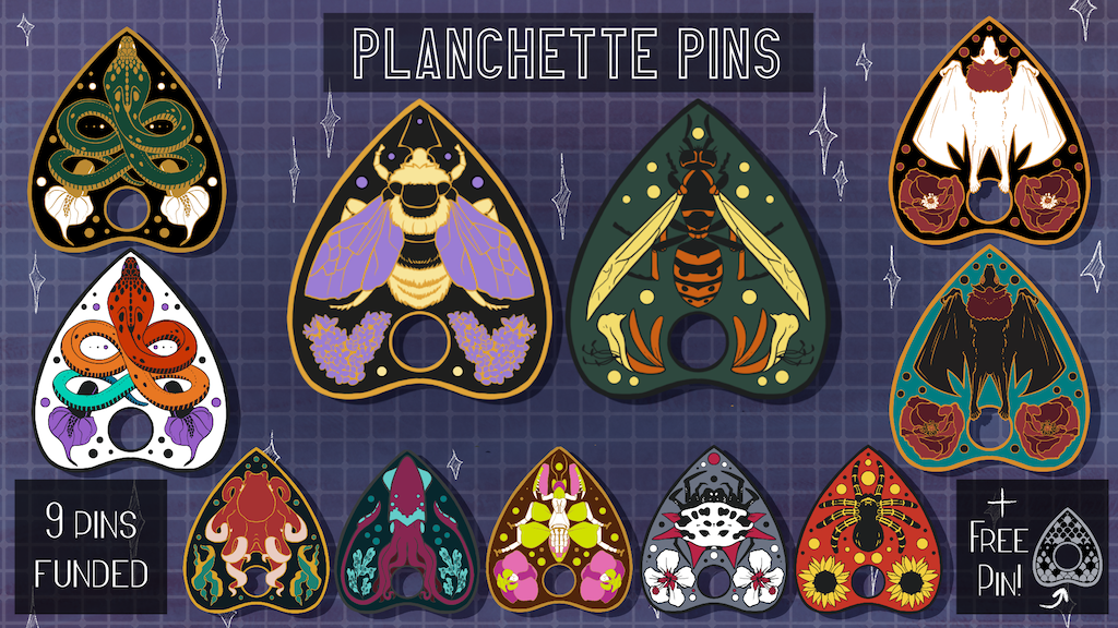 Planchette enamel pin collection