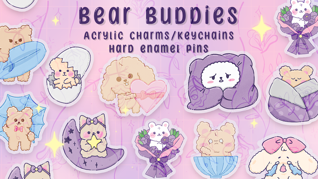 Cute Acrylic Charm/Keychain and Pin Collection: Bear Buddies