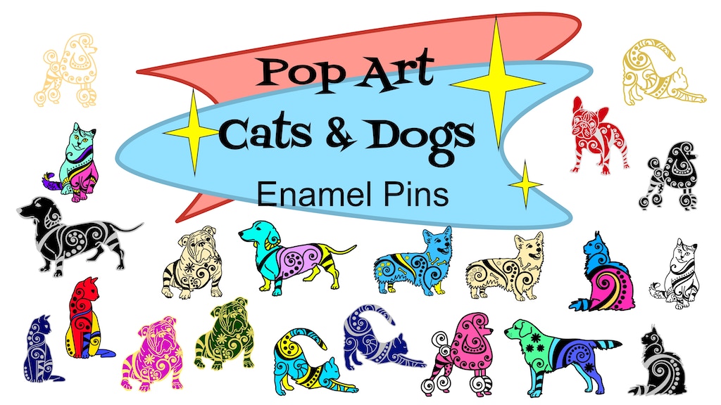 Pop Art Cats and Dogs Hard Enamel Pins