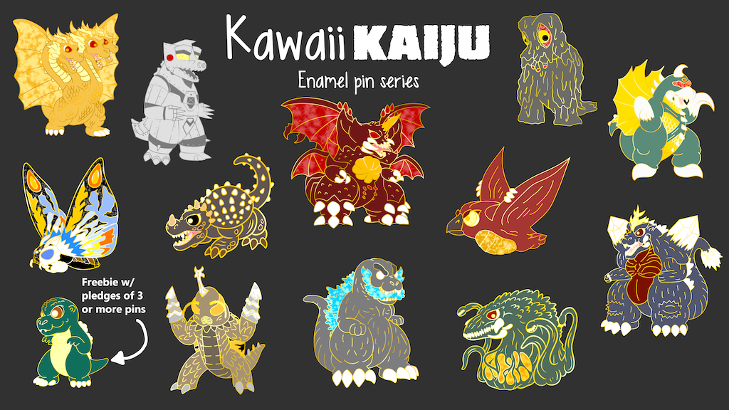 Kawaii Kaiju Enamel Pins