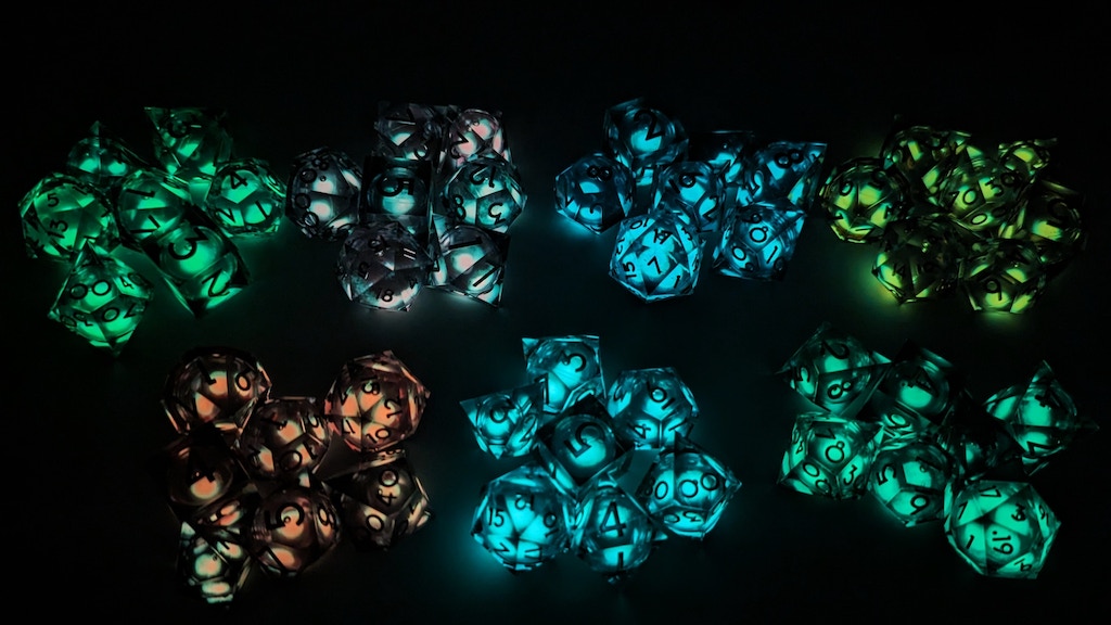 Luminous Liquid Core Dice Sets