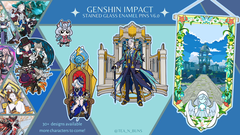 Genshin Impact Stained Glass Enamel Pins V6.0 + Pin banner