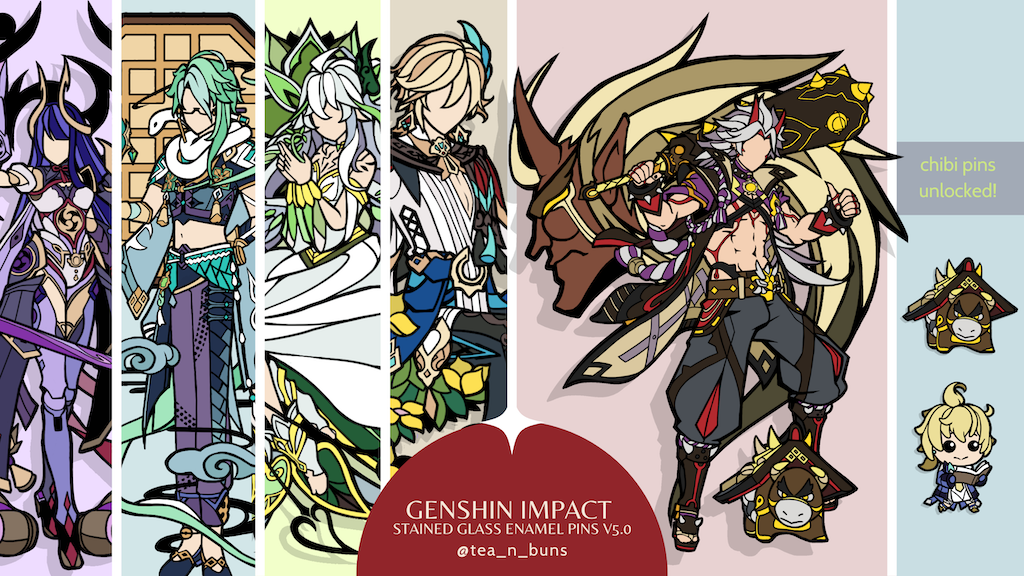 Genshin Impact Stained Glass Enamel Pins V5.0