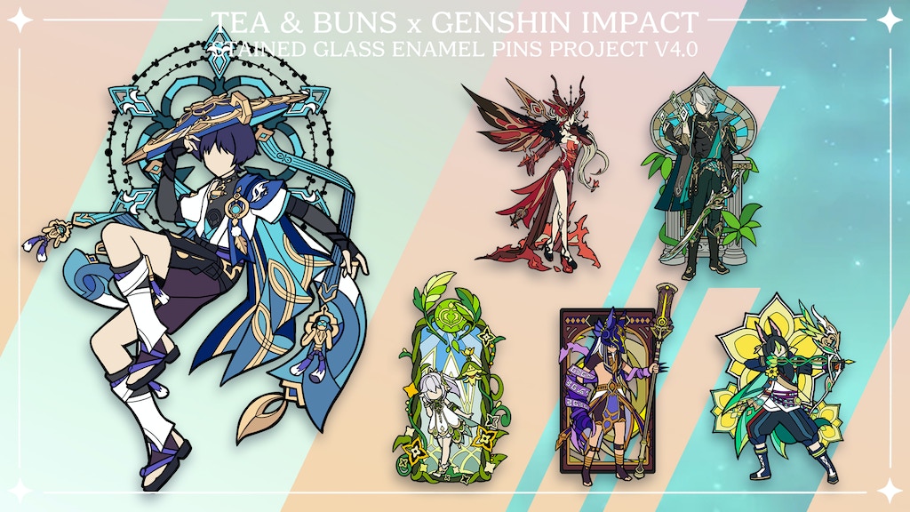 Genshin Impact Stained Glass Enamel Pins V4.0