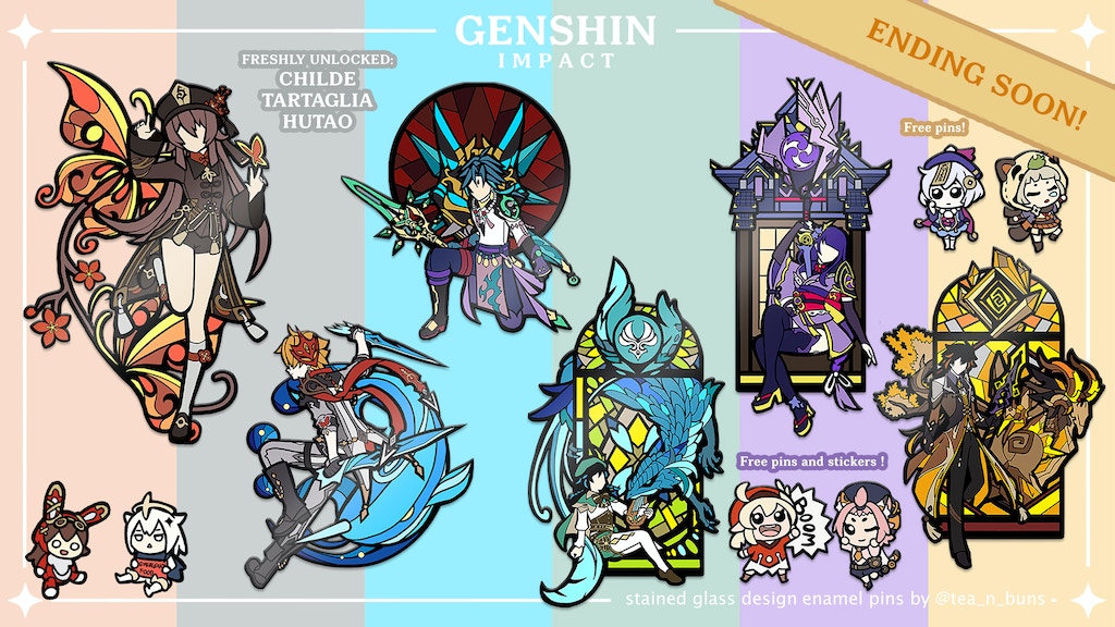 Genshin Impact Stained Glass Enamel Pins