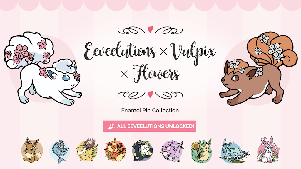 Eeveelution Flower Language Enamel Pins (Now with Vulpixes!)