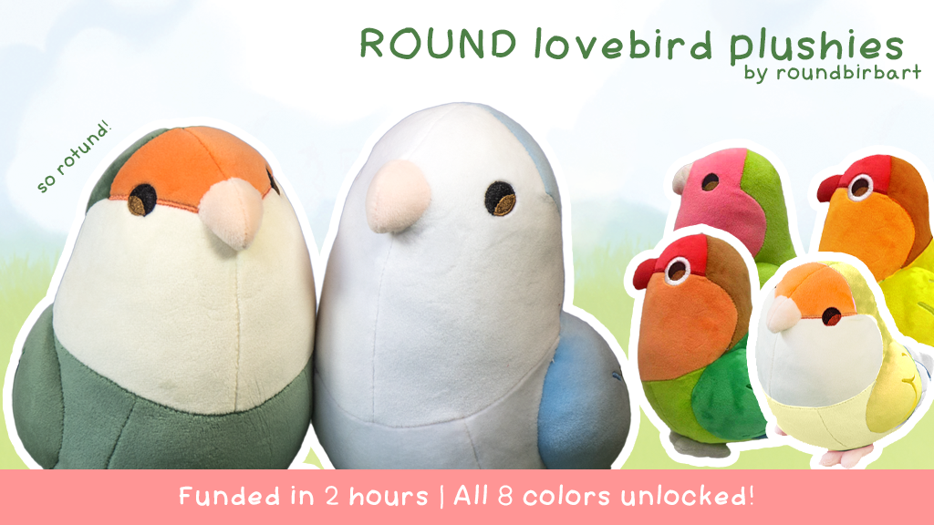 ROUND Lovebird Plushies + Pins - your very own round birb!