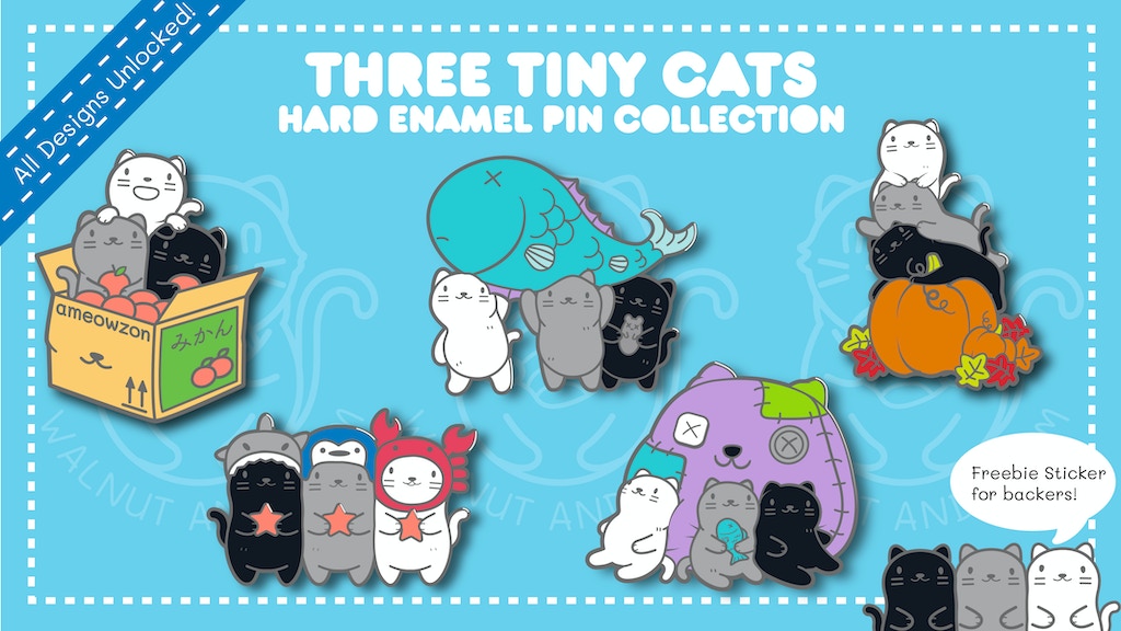 Three Tiny Cats Enamel Pins