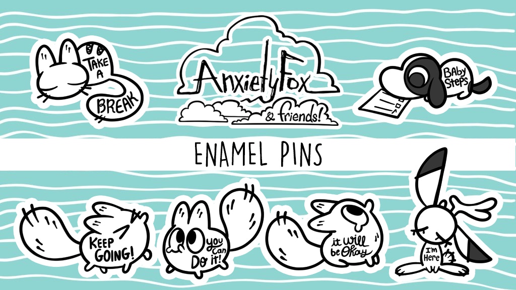 Anxiety Fox and Friends Enamel Pins!