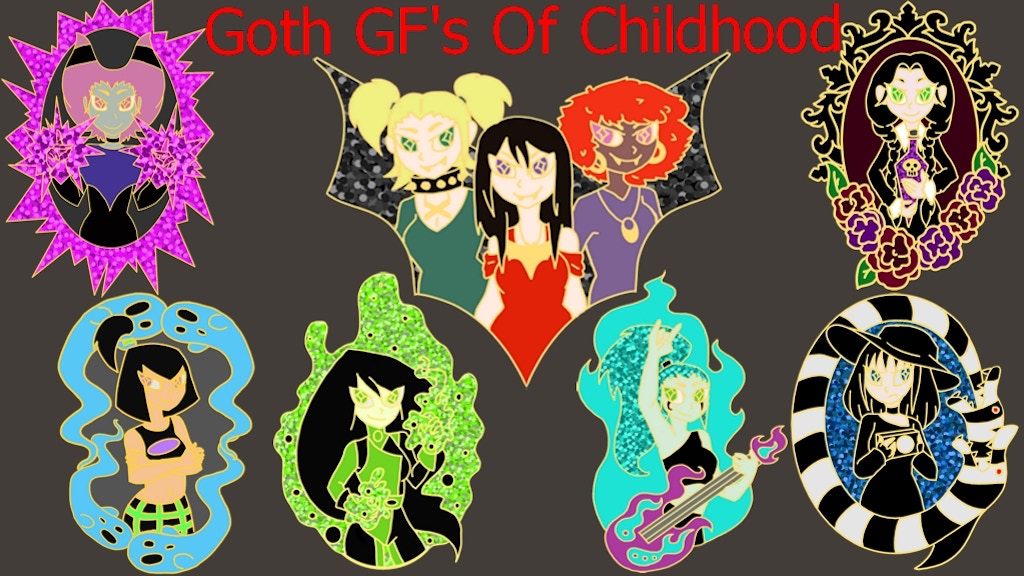 Goth Girl Friends themed Enamel Pins