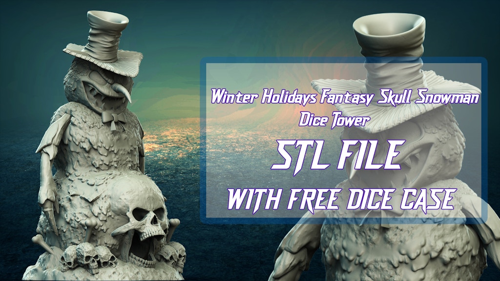 Winter Holidays Fantasy Skull Snowman Dice Tower - STL