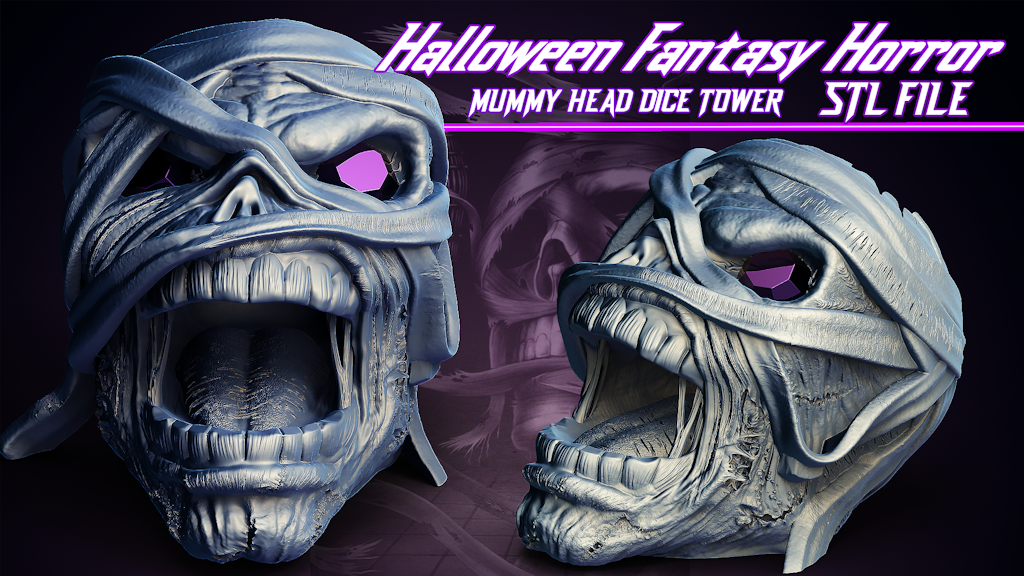 Halloween Fantasy Horror Mummy Head Dice Tower - STL File