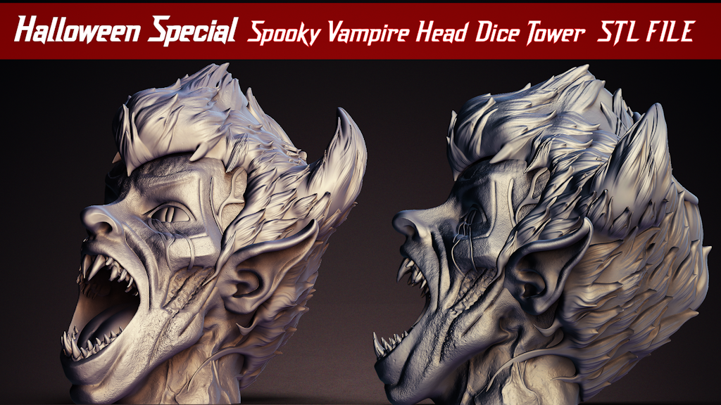 Halloween Special Spooky Vampire Head Dice Tower - STL File