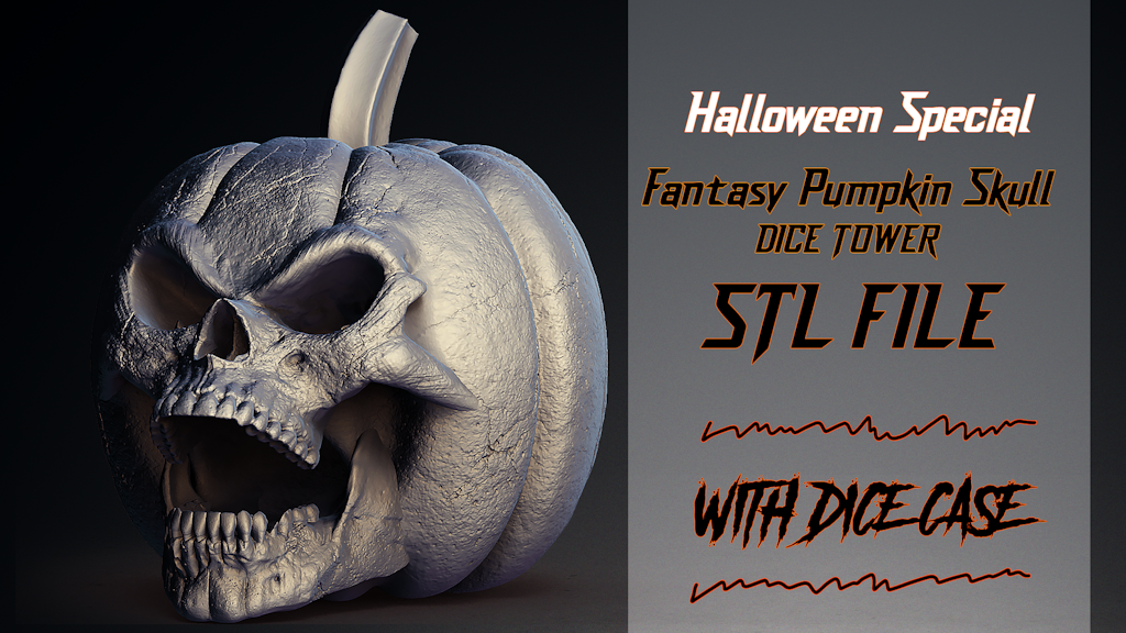 Halloween Special Spooky Pumpkin Skull Dice Tower - STL File