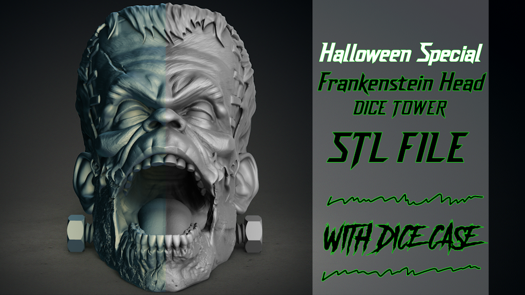 Halloween Special Frankenstein Head Dice Tower - STL File