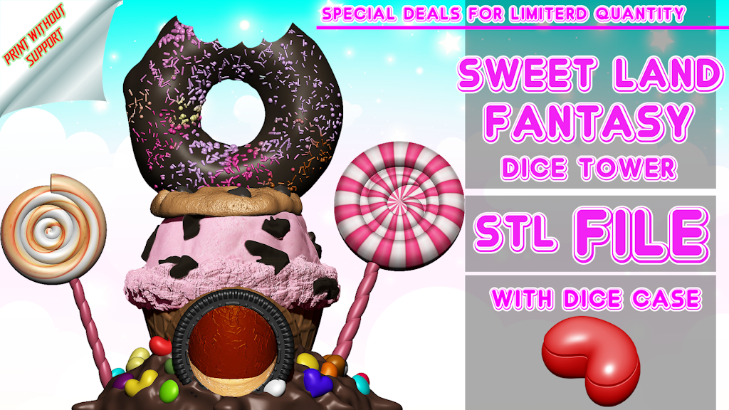 Sweet Land Fantasy Dice Tower - 3D STL File