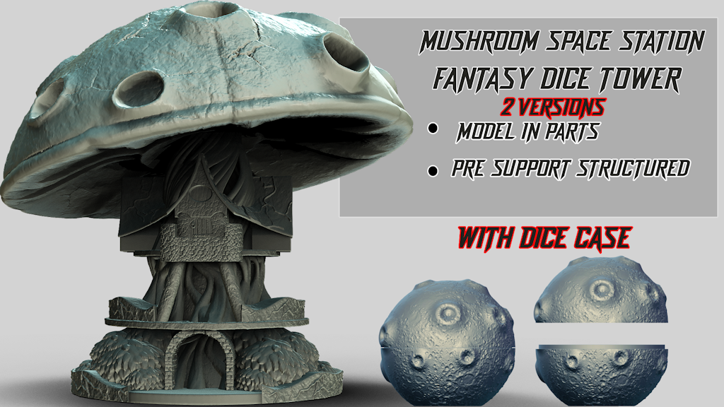 Mushroom Space Station Fantasy Dice Tower - 3D STL File