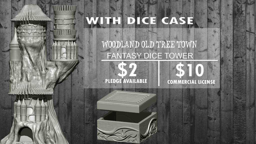Woodland Old Tree Town Fantasy Dice Tower STL